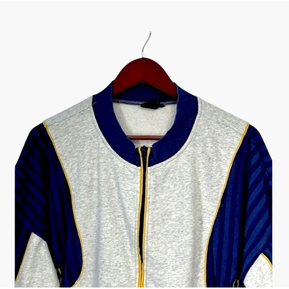 Urban Outfitters Womens Cropped Bomber Colorblock Jacket M Gray‎ Navy Gold Y2K